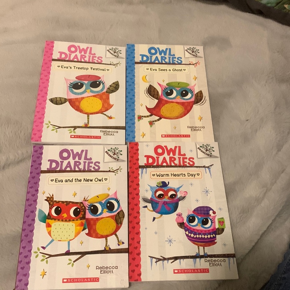 Books 1, 2, 4, and 5 Of the Rebecca Elliott owl diaries series.